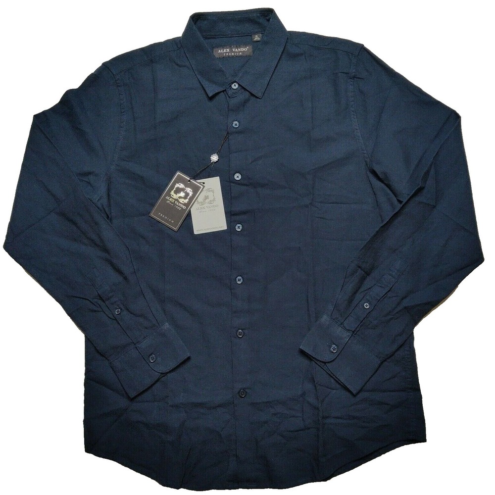 ALEX VANDO Premium Men Small Navy‎ Solid Button Flannel Shirt NEW